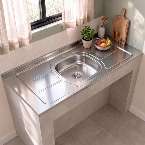 Pia de Cozinha com Cuba e Válvula Bali 140cm Aço Inox - Ghel Plus