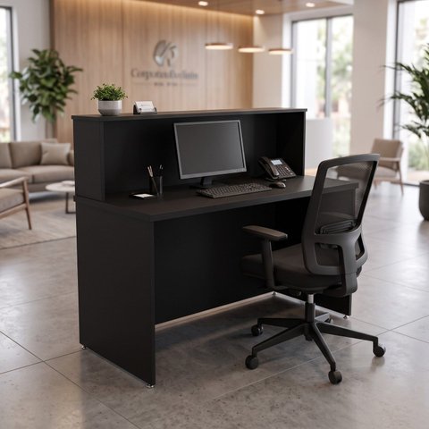 Balcão de Atendimento para Recepção Escritório com Bancada Dupla 120x60cm Preto Office