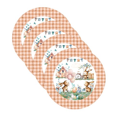 Kit Sousplat Páscoa Marrom Xadrez - 4 Peças - com Base