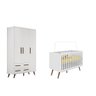 Quarto Infantil Retrô com Guarda Roupa 3 Portas e 2 Gavetas e Berço Mini Cama Branco - FdECOR - 1