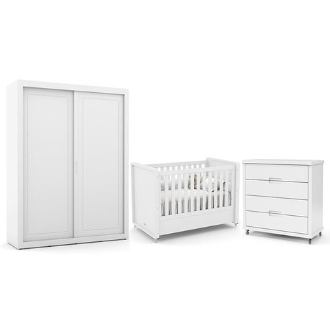 Dormitório Tutto New 2 Portas, Cômoda 4 Gavetas e Berço Branco Soft - Matic Móveis
