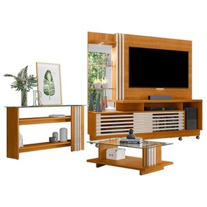Estante Home Theater com Rodízios e Aparador com Mesa de Centro Frizz Plus Cinamomo Off White – Made