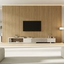 Ver imagem 1 de Rack Extensível Ripado com Painel TV 86 Polegadas Planejado 400x250cm Aruá CabeCasa MadeiraOriginals Marrom/Offwhite