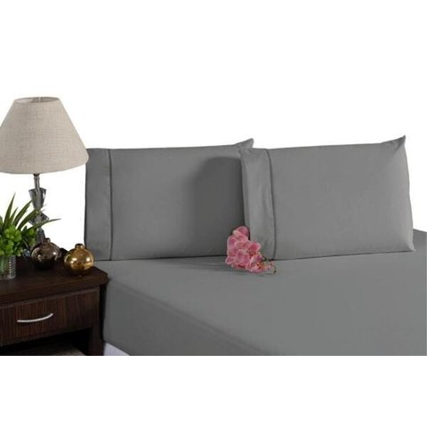 Jogo De Lençol Casal King Poliéster Ponto Palito Cinza