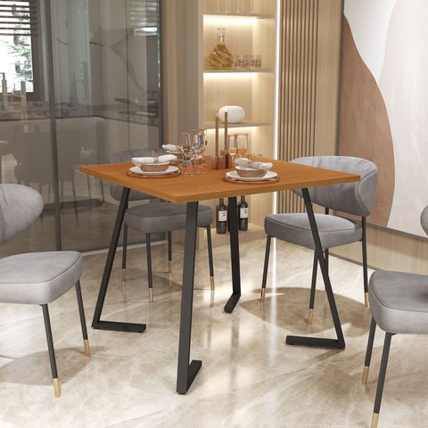 Mesa de Jantar de Aço 80x80 Reforçada Industrial Nantes - Preto/nature