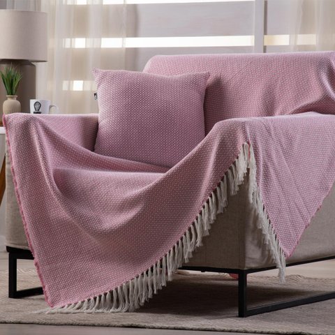 Manta Decorativa para Sofá Boho Hebrom Rosa Fastlar Manta 100% Algodão 140x200cm