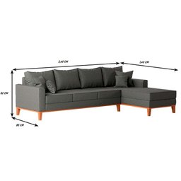 Sofá Beny com Chaise Direita, 2,60x1,40m, 4 Lugares, Linho, Base em Madeira. (grafite) - 3