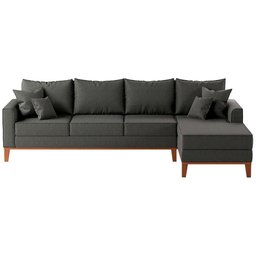 Sofá Beny com Chaise Direita, 2,60x1,40m, 4 Lugares, Linho, Base em Madeira. (grafite) - 2