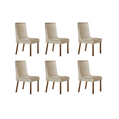 Cadeira Sala de Jantar Dakota Kit 6 Un Naturalle/suede Creme - Rufato