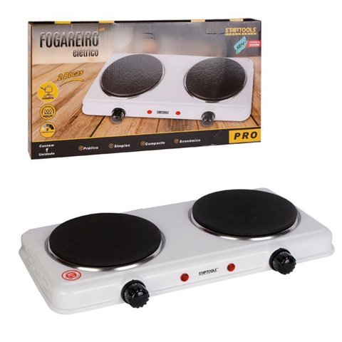 Fogareiro Elétrico Cooktop Fogão Elétrico Portátil 2 Bocas com Temperatura Ajustável Branco,