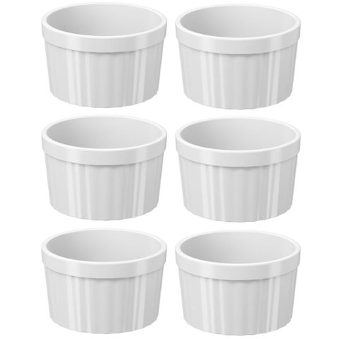 6 Ramequins Brancos Canelados 150ml Tigelas Médias 8cm Uno Coza em Plástico