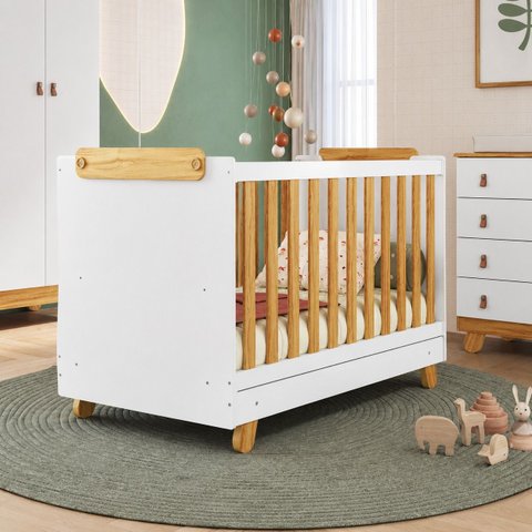 Berço Americano 4 em 1 Pingo Mini Cama MDF Bebê e Cia - Branco com Amêndoa