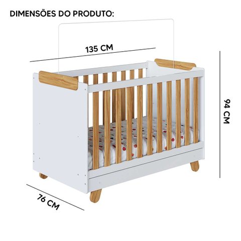 Berço Americano 4 em 1 Pingo Mini Cama MDF Bebê e Cia - Branco com Amêndoa