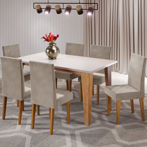 Conjunto Sala de Jantar 6 Lugares Retangular Tampo de MDP Milao