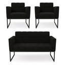 Ver imagem 1 de Kit 1 Sofá Namoradeira e 2 Poltronas Elisa Suede Base Metálica Industrial Preto - D'Rossi