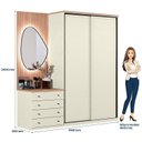 Ver imagem 3 de Guarda Roupa 2 Portas de Correr e Cômoda 100% MDF Americano Fancy Off White/Areia/Wood