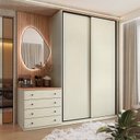 Ver imagem 1 de Guarda Roupa 2 Portas de Correr e Cômoda 100% MDF Americano Fancy Off White/Areia/Wood