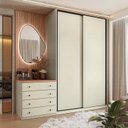 Ver imagem 1 de Guarda Roupa 2 Portas de Correr e Cômoda 100% MDF Americano Fancy Off White/Areia/Wood
