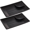 Ver imagem 1 de Kit 2 Pratos para Sushi com Molheira Melamina Pretos 19x12,5cm Lyor Tóquio Retangulares