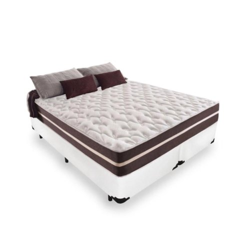 Cama Box King 193 Tecido Sintético Branco com Colchão Little Angel - Bello Box - Mola Superlastic