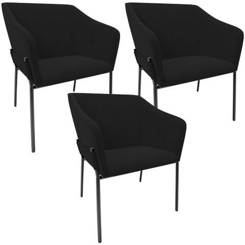 Kit 3 Cadeiras para Sala de Jantar Estar Living Olívia L02 Suede Preto - Lyam Decor