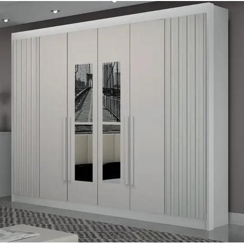 Guarda Roupa Casal com Espelho 100% MDF 6 Portas 6 Gavetas 235cm Ripado São Carlos Branco - Leifer