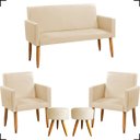 Ver imagem 1 de Kit Namoradeira Decorativa + 2 Poltronas Para Sala Reforçadas + 2 Puff Redondo Suede Bege