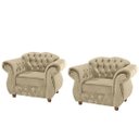 Ver imagem 1 de Duas Poltronas Chesterfield Merlo - Suede Bege / Decoração, recepção , barbearia, sala tv estar