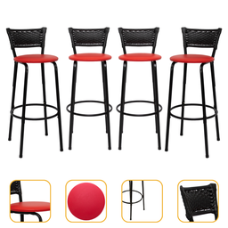 Kit 4 Banquetas para Bancada Banco Alto Junco Preto Balcão Cozinha Gourmet Bar Área de Lazer Piscina - 1