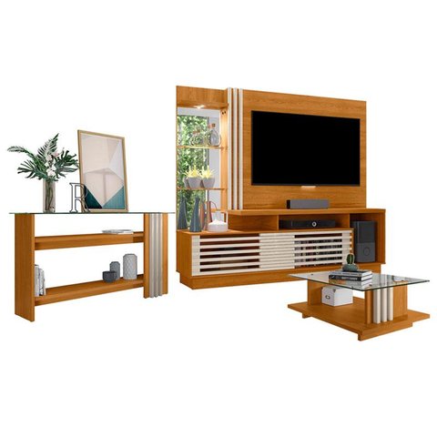 Estante Home Theater com Aparador e Mesa de Centro Frizz Plus Cinamomo Off White – Madetec
