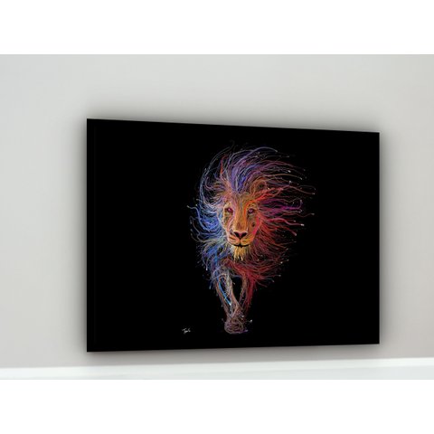 Quadro Decorativo Leão Andando Linhas - 70x50cm:moldura Branca