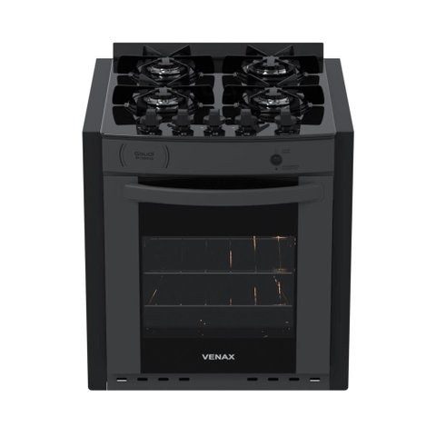 Fogão de Embutir 4 Bocas Gaudi Prisma Vitreo Bl Grafite Gás Glp com Forno Gdpmv450 - Venax 18616