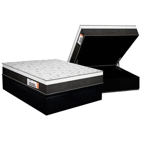 Cama Box Baú Queen: Colchão Ortopédico Plumatex Falcon Ultra Firme + Base Crc Suede Black (