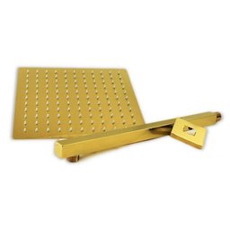 Ducha Chuveiro Dourado Inox 20x20 Slim Suporte Braço Quadrado Banheiro Piscina Area Externa Banho - 2