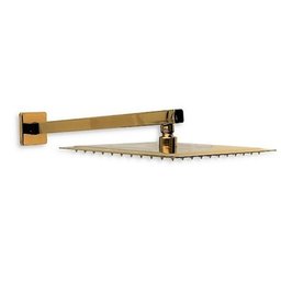 Ducha Chuveiro Dourado Inox 20x20 Slim Suporte Braço Quadrado Banheiro Piscina Area Externa Banho - 4