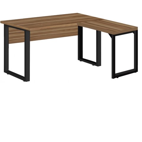 Mesa em L (Mesa 1,50m + Mesa Auxiliar) - S/ Gavetas - WORKSTART - NOGAL SEVILHA/PRETO - 24476