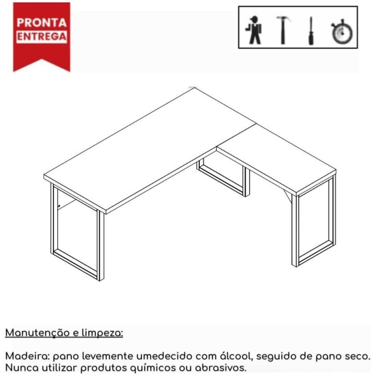 Mesa em L (Mesa 1,50m + Mesa Auxiliar) - S/ Gavetas - WORKSTART - NOGAL SEVILHA/PRETO - 24476 - 2