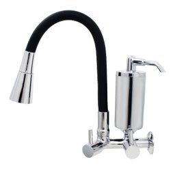 Torneira de Cozinha Preto Gourmet Parede Inox com Filtro Cromado Flexível bico Arejador Duplo Jato - 1