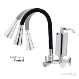 Torneira de Cozinha Preto Gourmet Parede Inox com Filtro Cromado Flexível bico Arejador Duplo Jato - 2