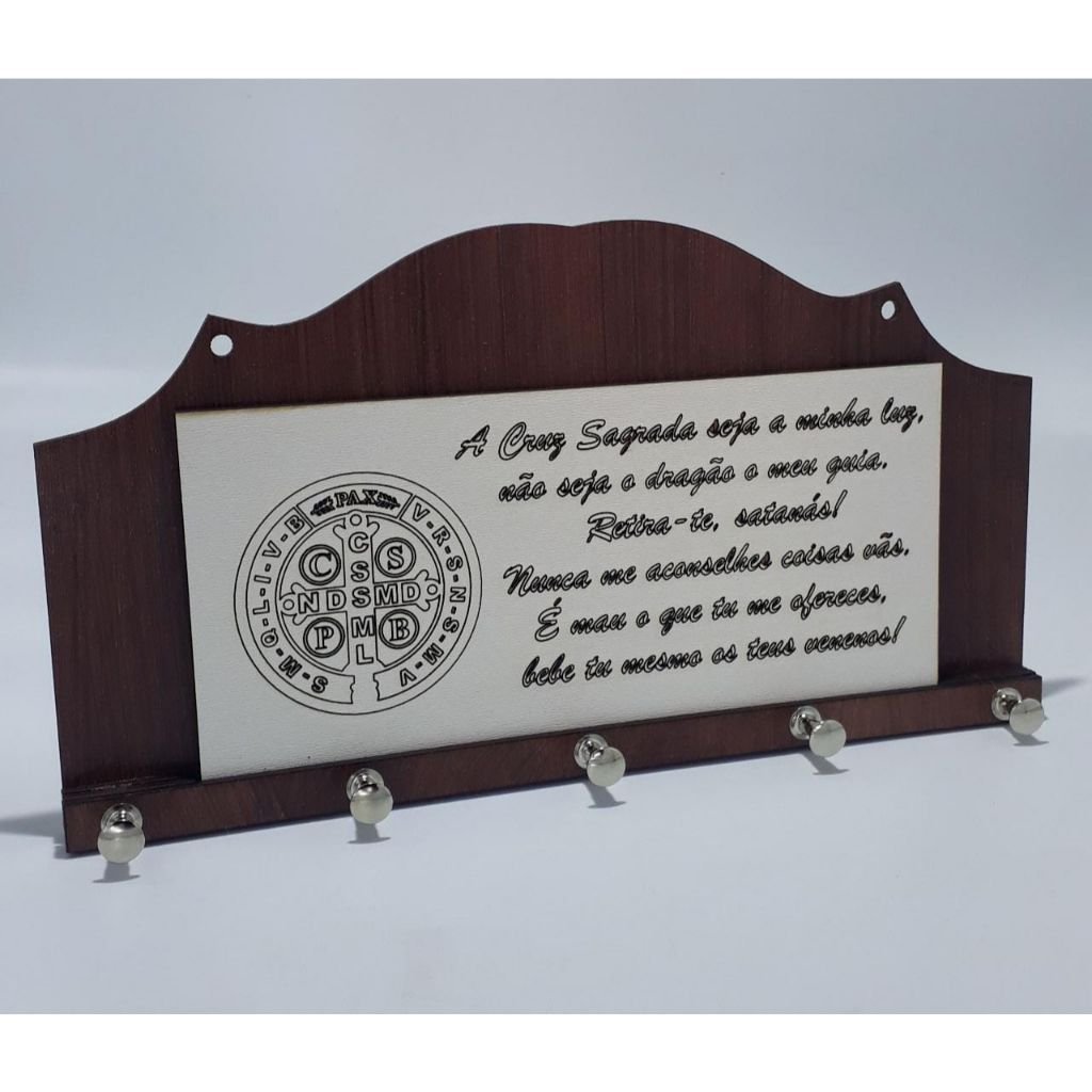 Porta Chaves 5 Ganchos Parede Decoração Moderna Madeira Mdf Porta Chaves Mdf:oração São Bento - 1