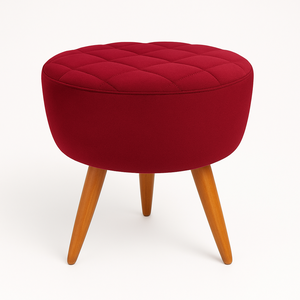 Puff Banqueta Redondo Vermelho Pé Palito com Detalhe em Costura