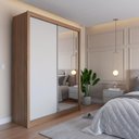 Ver imagem 1 de Guarda-Roupa Solteiro 2 Portas de Correr com Espelho 4 Gavetas Montclair 186cm Canella com Off-White