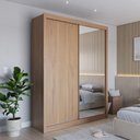 Ver imagem 2 de Guarda-Roupa Solteiro 2 Portas de Correr com Espelho 4 Gavetas Montclair 186cm Canella com Off-White