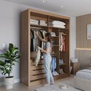 Ver imagem 4 de Guarda-Roupa Solteiro 2 Portas de Correr com Espelho 4 Gavetas Montclair 186cm Canella com Off-White