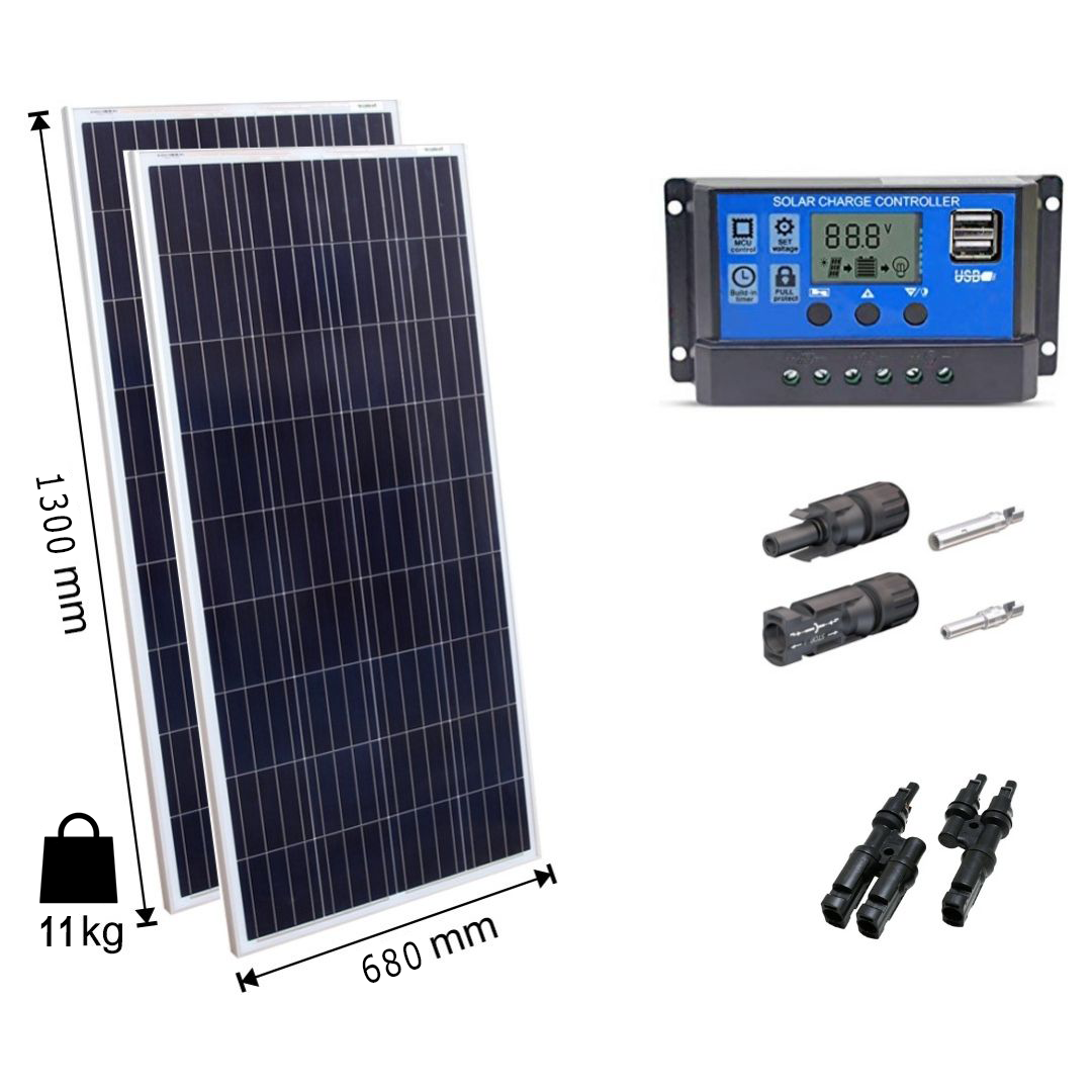 Kit 2xpainel Placa Energia Solar 155w Controlador30a Mc4
