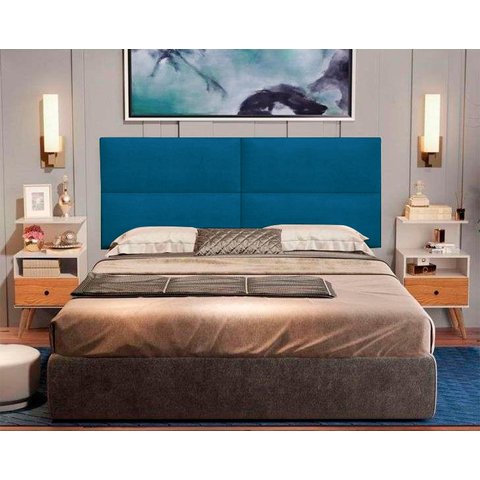 Cabeceira Solteiro Estofada Suspensa Moderna para Quarto de Criança/adulto - 90 Cm - Azul Suede