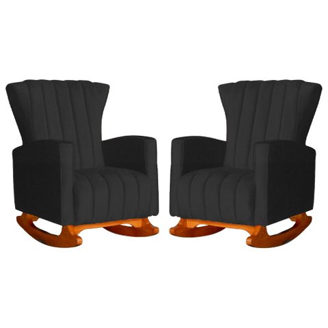 Kit 2 Poltronas Estofada Balanço Melinda Suede Preto