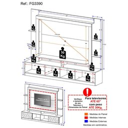 Estante com Espelho para TV até 65" Multimóveis Oslo FG3390 Preta/Tenerife - 4