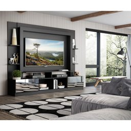 Estante com Espelho para TV até 65" Multimóveis Oslo FG3390 Preta/Tenerife - 7