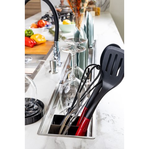 Calha Úmida Aço Inox 304 Canal Organizador de Sobrepor para Cozinha Profissional 70cm Cozix